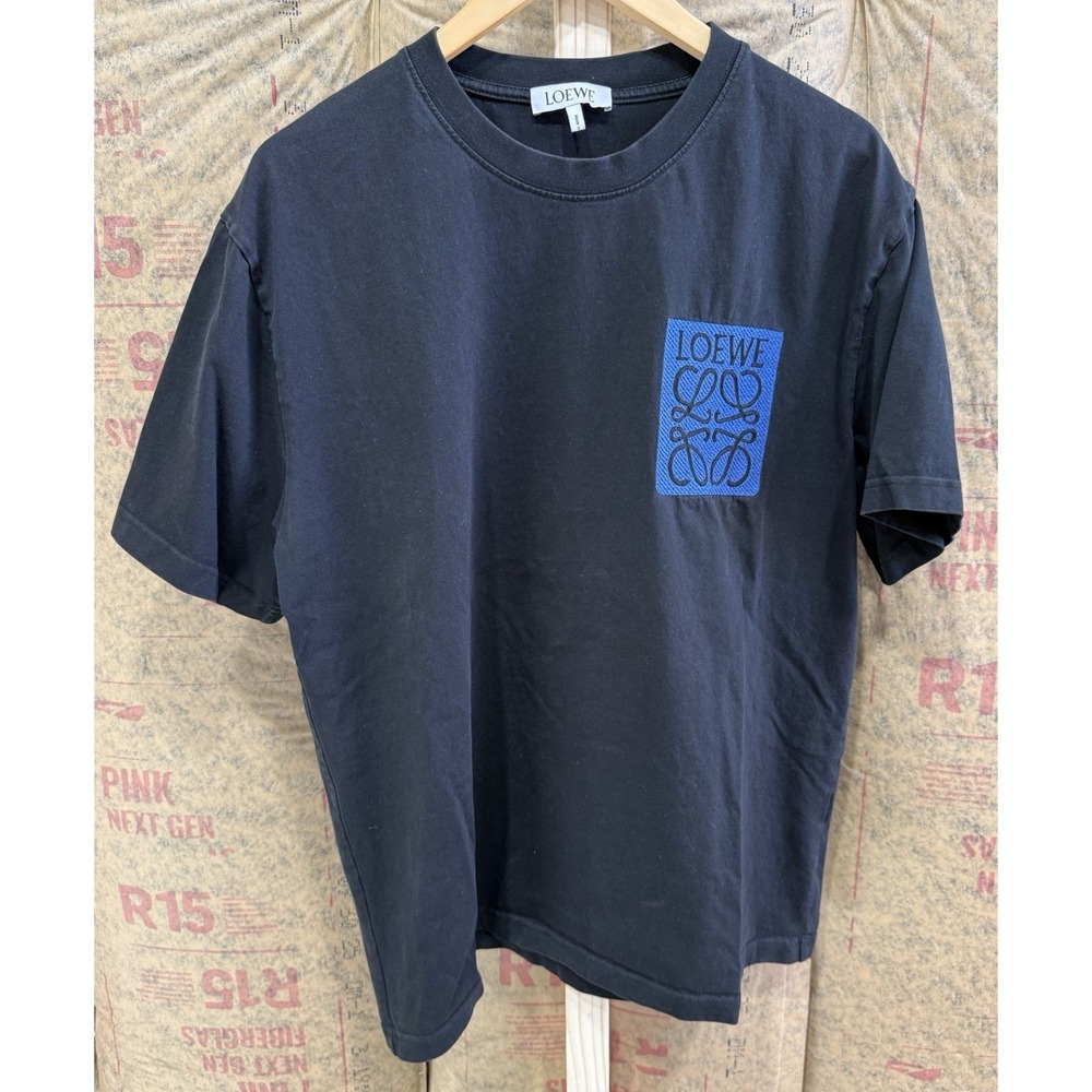 Loewe Anagram T-Shirt Men Loose Fit Embroidered Blue Chest Patch XL